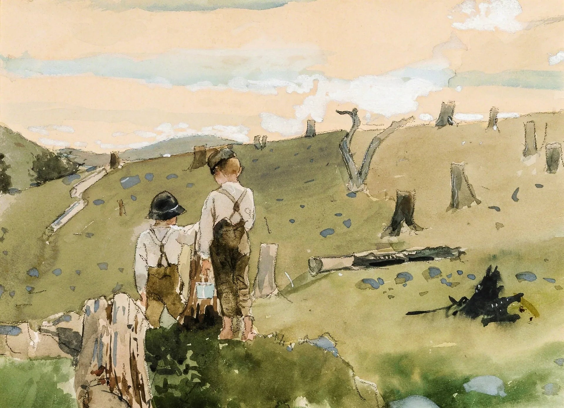 Garçons sur une colline - Winslow Homer image 1 reproduction artisanale de tableau