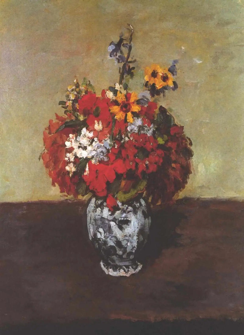 ดอกเจอราเนียมและดอกดอกไม้เท้าในแจกันเล็ก ๆ ของเดลฟท์ - Paul Cézanne