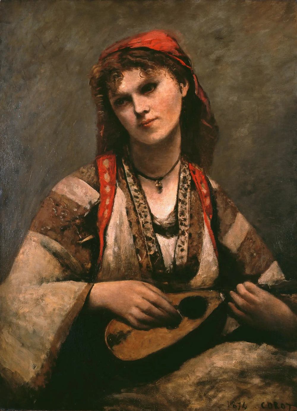 Gitane à la mandoline - Jean-Baptiste Camille Corot image 1 reproduction artisanale de tableau