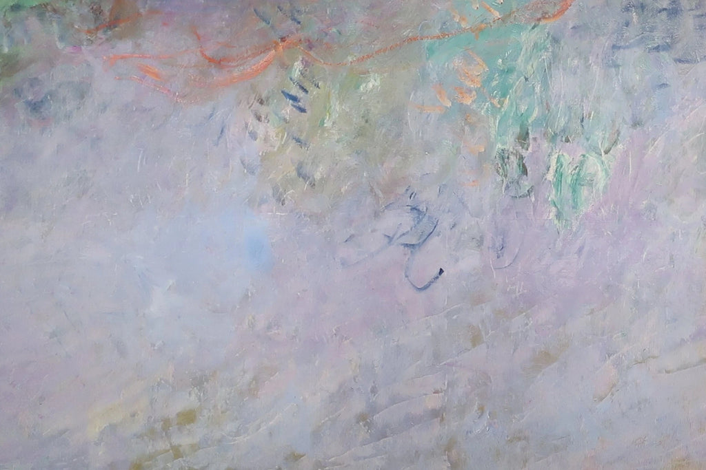 Détail du voile mauve et des grappes de fleurs dans Glycines W1903 de Claude Monet