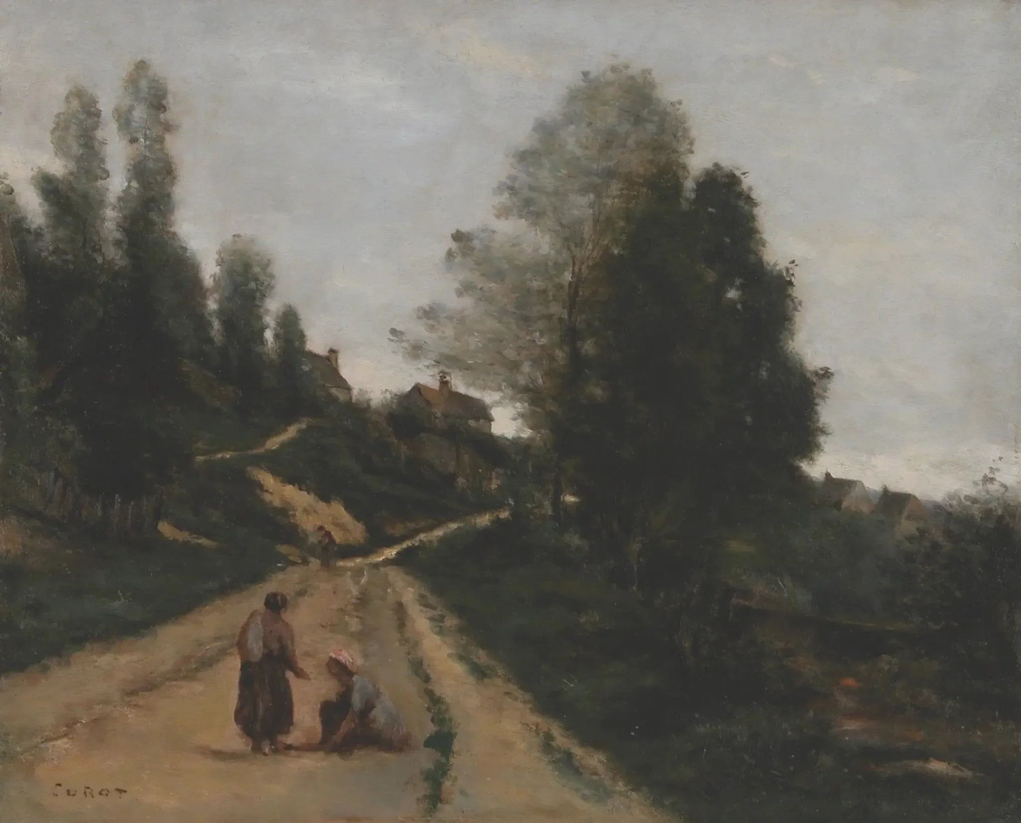 Gouvieux, près Chantilly. Chemin montant - Jean-Baptiste Camille Corot image 1 copie de tableau peinte à la main