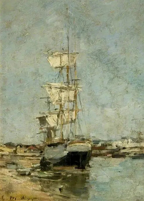 Grand voilier dans le port de Deauville - Eugène Boudin image 1 reproduction de peinture à l’huile