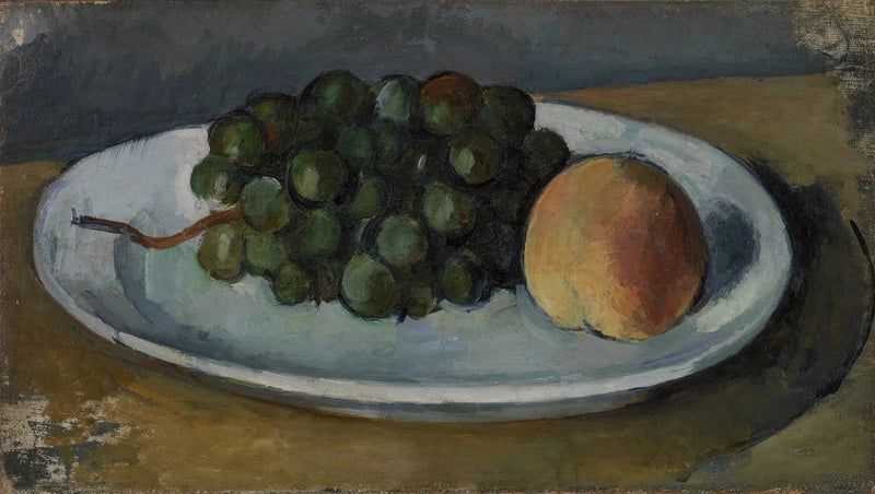 พวงองุ่นและลูกพีชบนจาน - Paul Cézanne