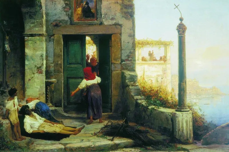 Homme malade à la porte du monastère - Fyodor Bronnikov image 1 copie peinte à la main à l’huile