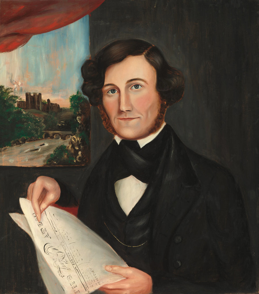 Un homme nommé Hubbard lisant « Boston Atlas » - American 19th Century