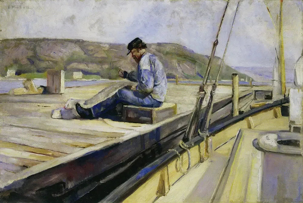 Homme réparant un filet - Edvard Munch image 1 tableau peint à l’huile sur toile