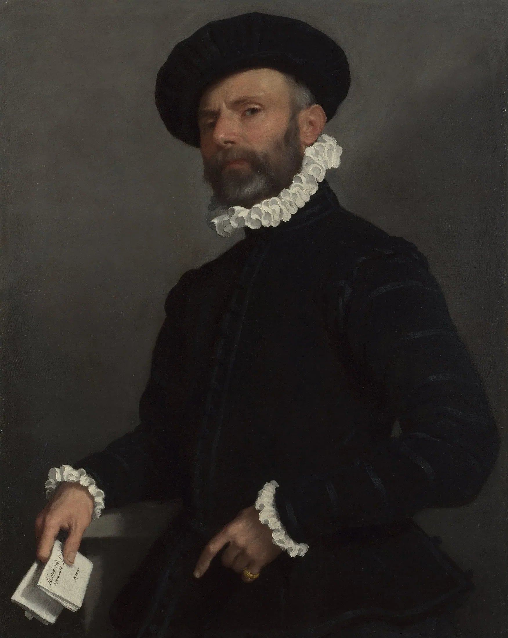 Homme tenant une lettre - Giovanni Battista Moroni image 1 copie de tableau peinte à la main