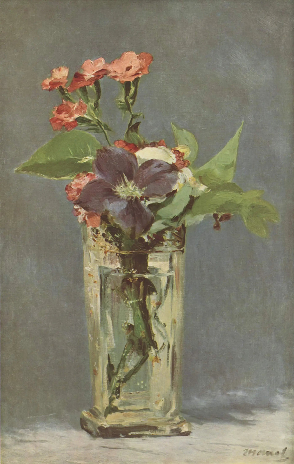 Œillets et clématite dans un vase de cristal - Édouard Manet image 1 reproduction de peinture à l’huile