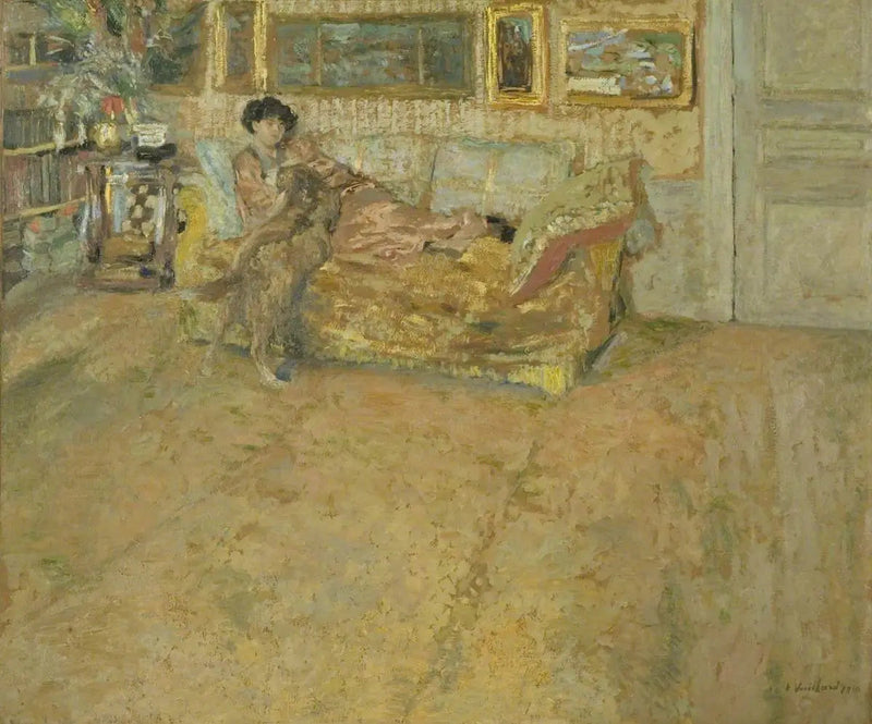 ภายในพร้อมคุณหญิงเฮเซลและสุนัขของเธอ - Édouard Vuillard