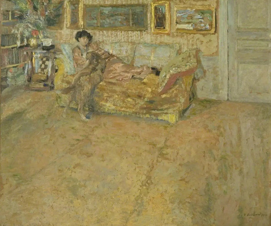 ภายในพร้อมคุณหญิงเฮเซลและสุนัขของเธอ - Édouard Vuillard
