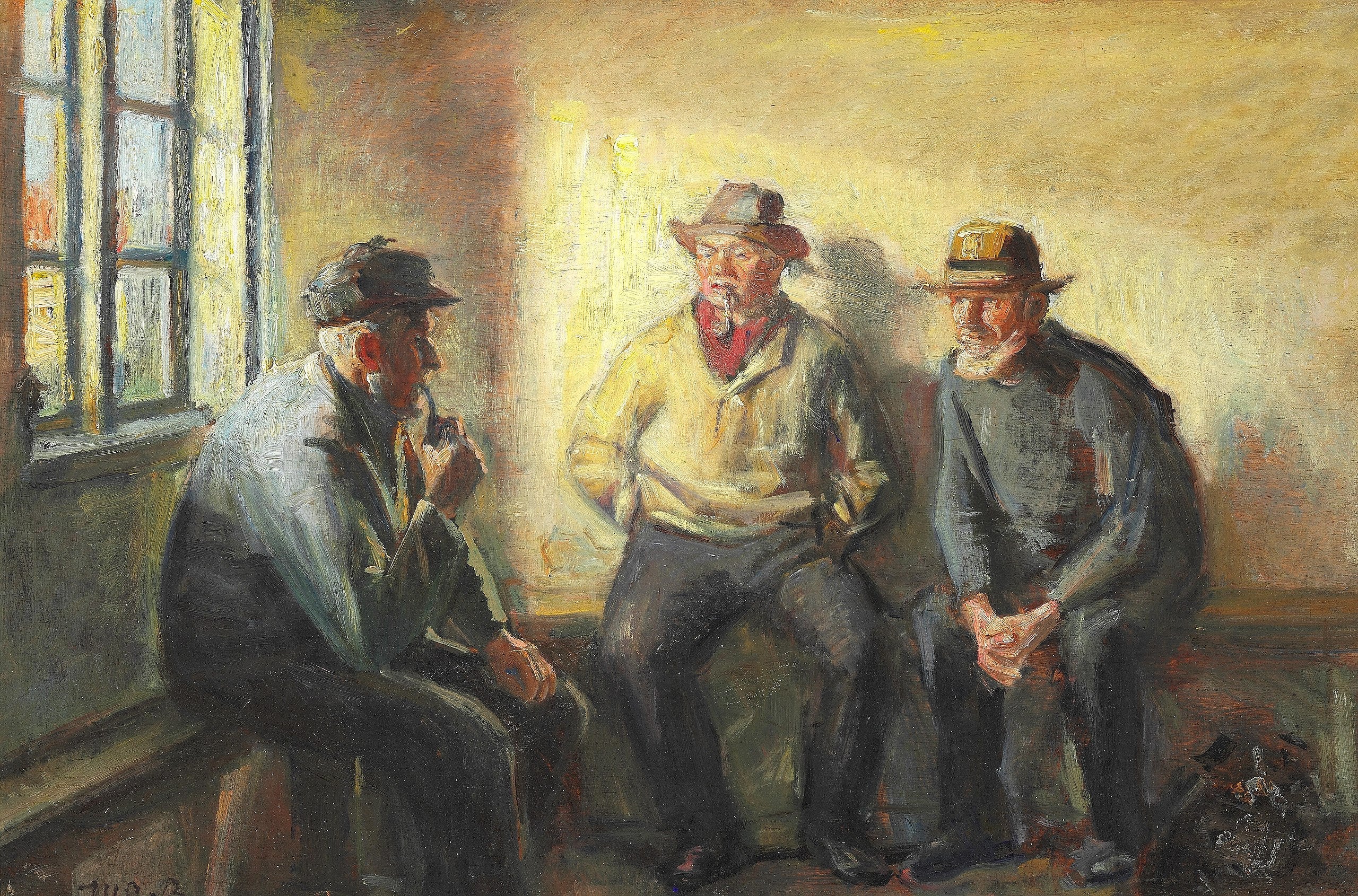 Intérieur avec trois pêcheurs. - Michael Peter Ancher image 1 reproduction réalisée par Alpha Reproduction