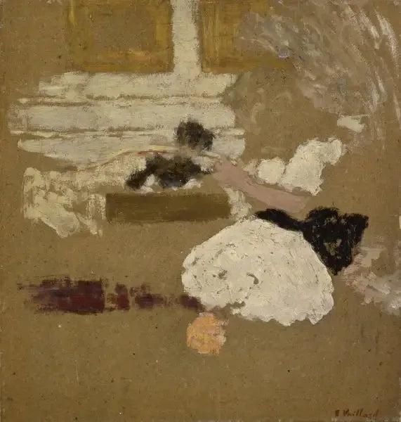Intérieur avec une fille lisant et une femme en noir écrivant - Édouard Vuillard image 1 reproduction artisanale de tableau