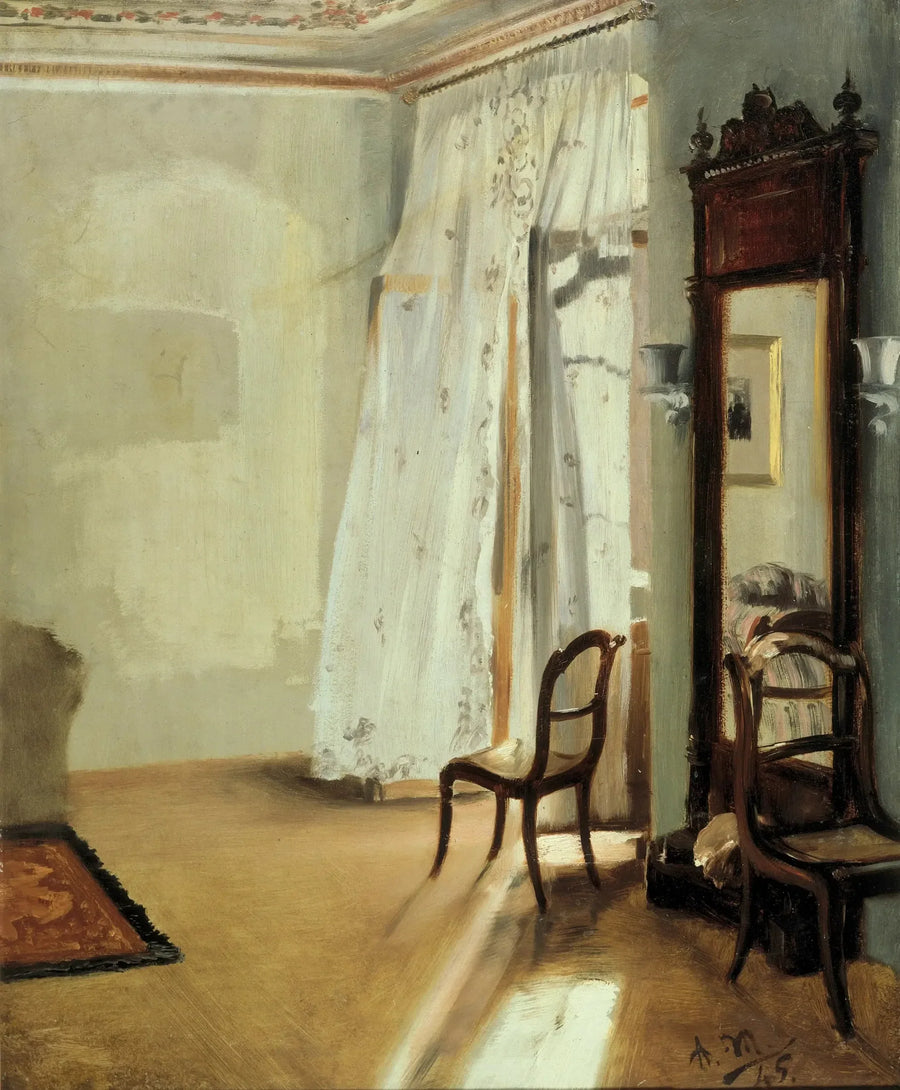 ภายในห้องนอนพร้อมระเบียง - Adolph von Menzel