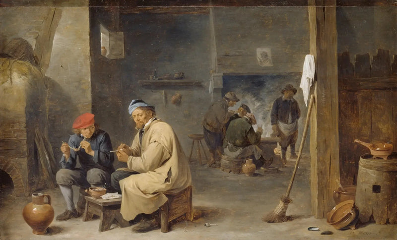 ภายในร้านเหล้าสไตล์โบราณพร้อมชาวนาและคนสูบบุหรี่ - David Teniers le Jeune