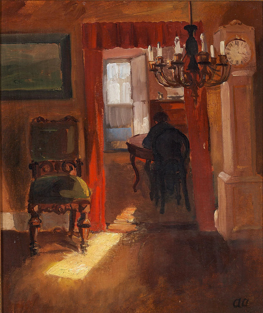 ภายในสกาเกนพร้อมแสงแดดส่องลงบนพื้น - Anna Ancher