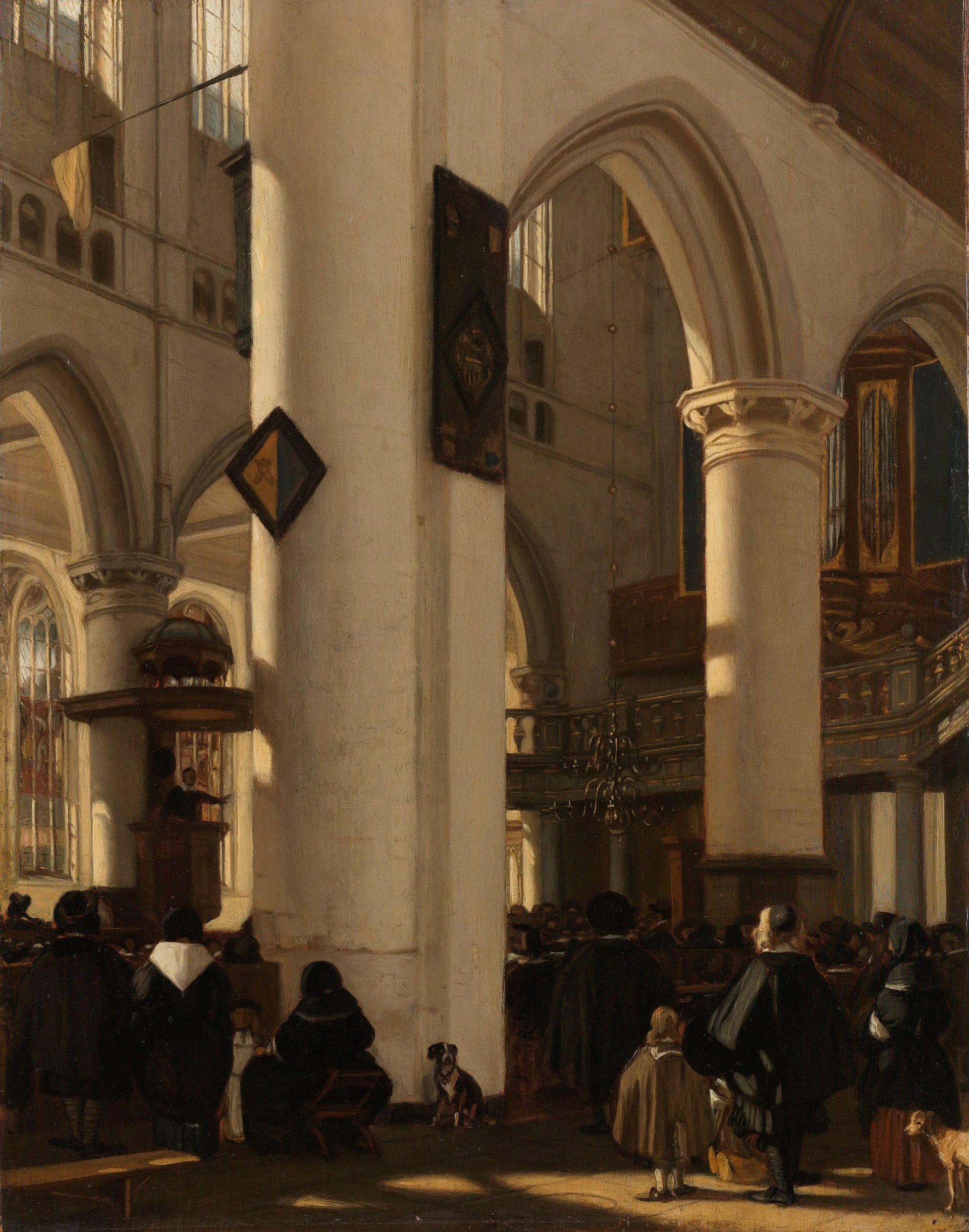Intérieur d’une église gothique protestante lors d’un service - Emanuel de Witte
