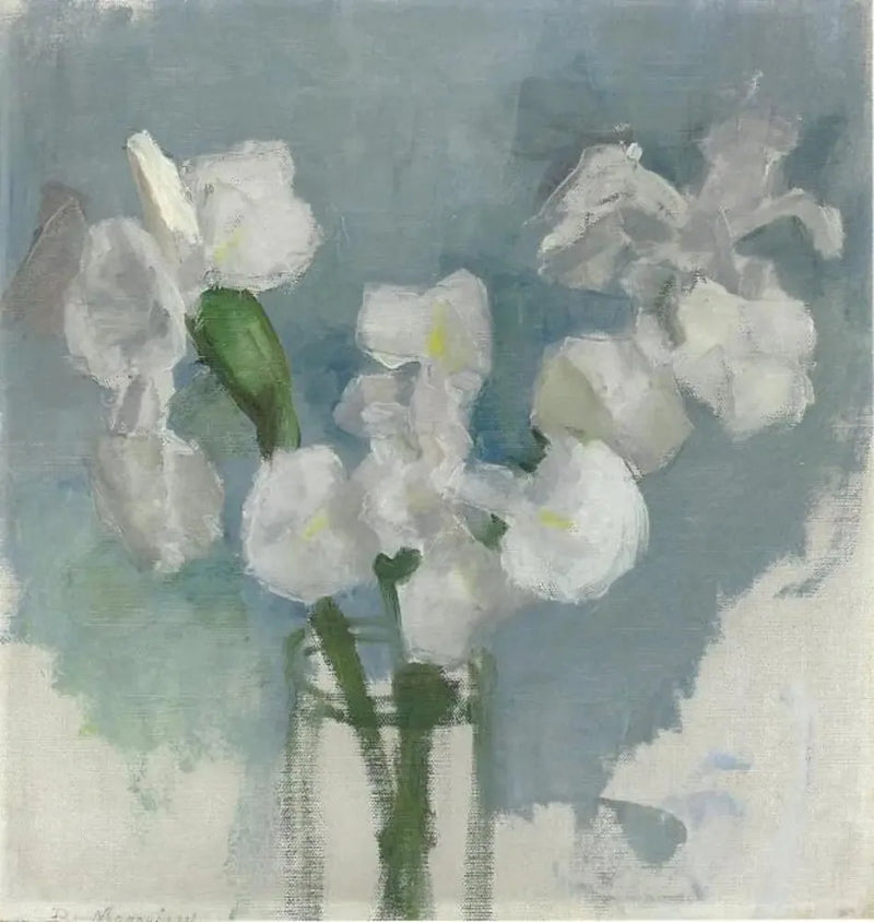 ดอกไอริสสีขาวบนพื้นหลังสีน้ำเงินอ่อน I - Piet Mondrian
