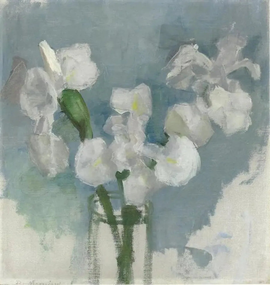 ดอกไอริสสีขาวบนพื้นหลังสีน้ำเงินอ่อน I - Piet Mondrian