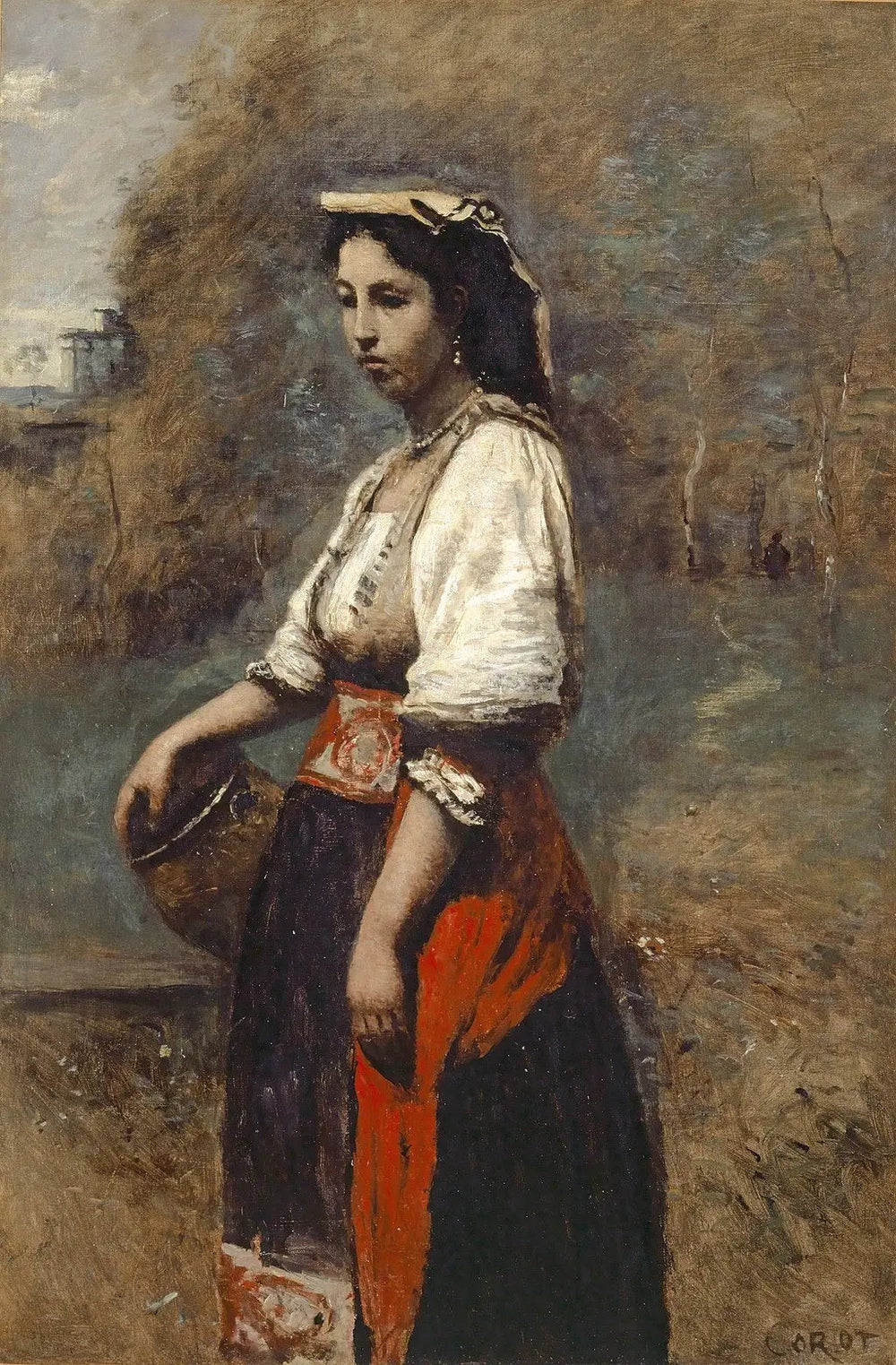 Italienne à la fontaine - Jean-Baptiste Camille Corot image 1 reproduction artisanale de tableau