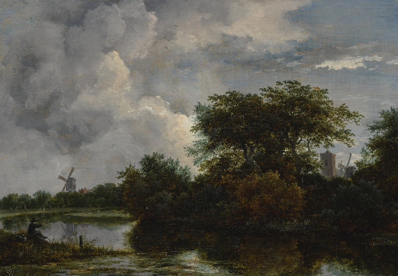 Paysage fluvial avec pêcheur - Jacob van Ruisdael