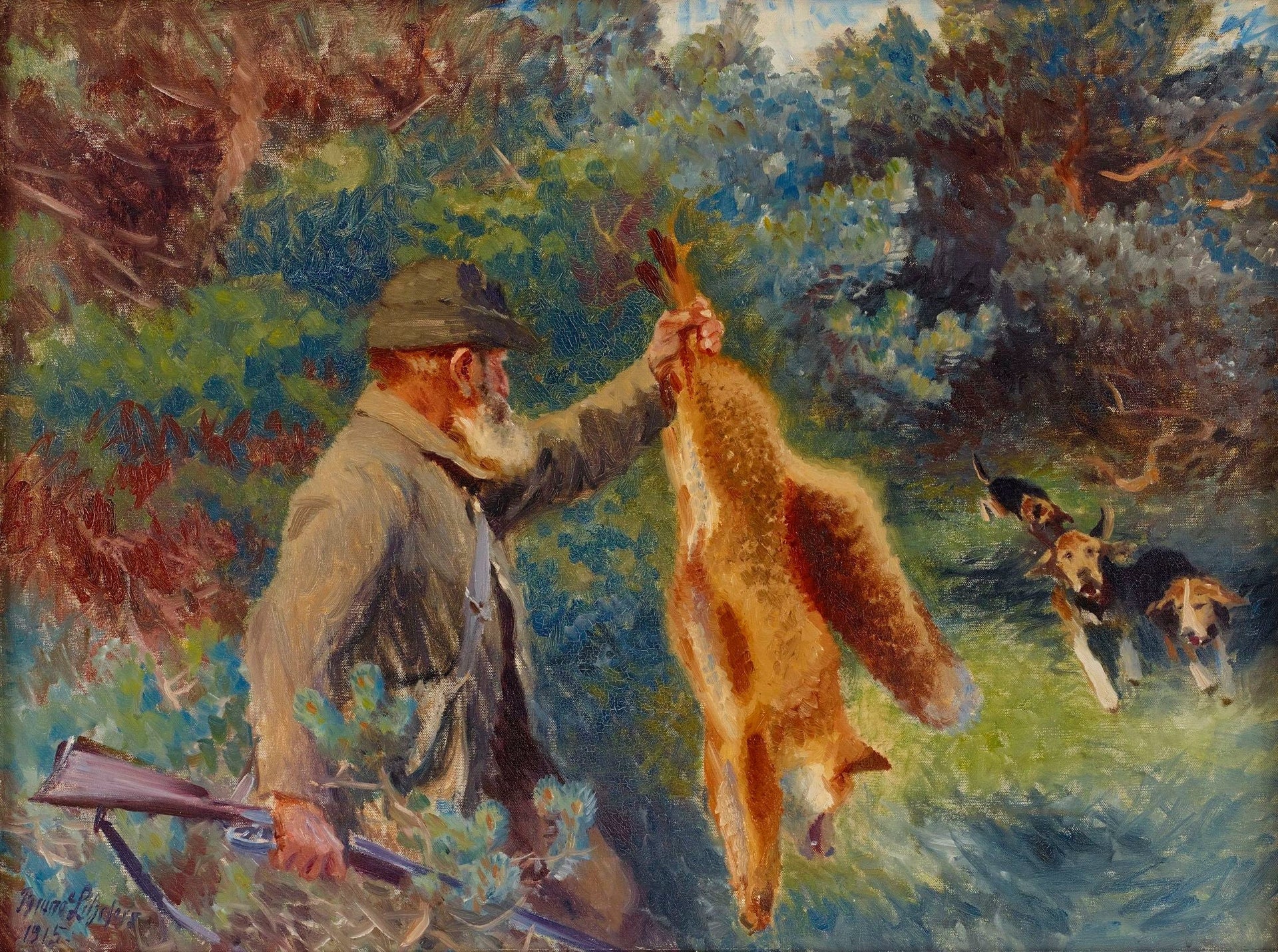 Jägare med skjuten räv - Bruno Liljefors image 1 copie de tableau peinte à la main