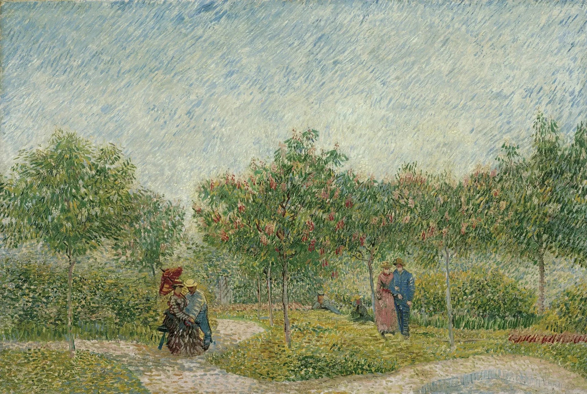 Jardin à Montmartre avec des amoureux - Vincent van Gogh image 1 reproduction d’œuvre d’art à l’huile