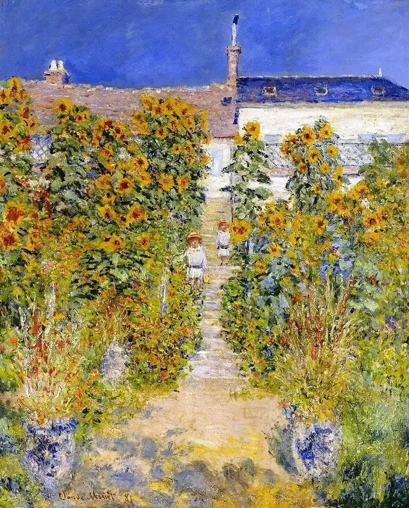Le Jardin de l’artiste à Vétheuil W684 par Claude Monet, avec Jean-Pierre Hoschedé et Michel Monet