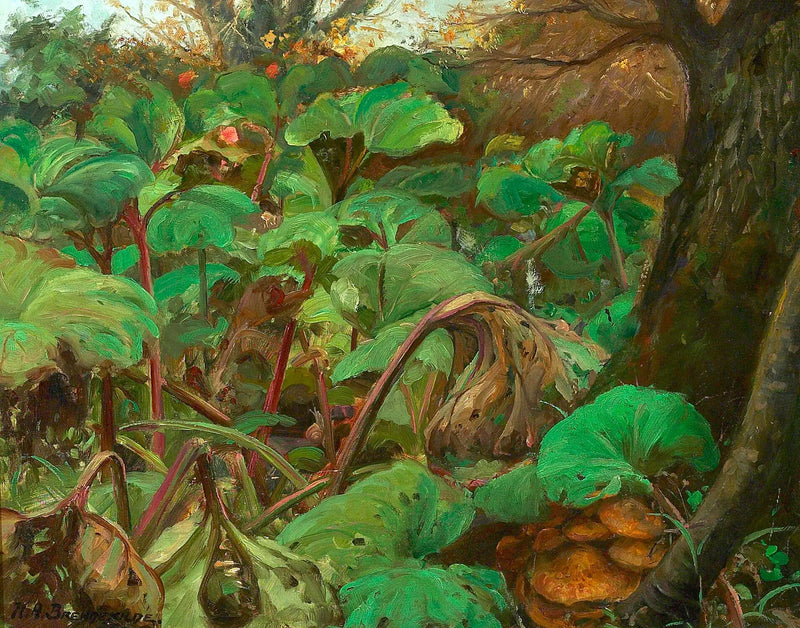 สวนบ๊วยราบาร์บี้ที่เฮอร์ลุฟส์โฮล์ - H. A. Brendekilde