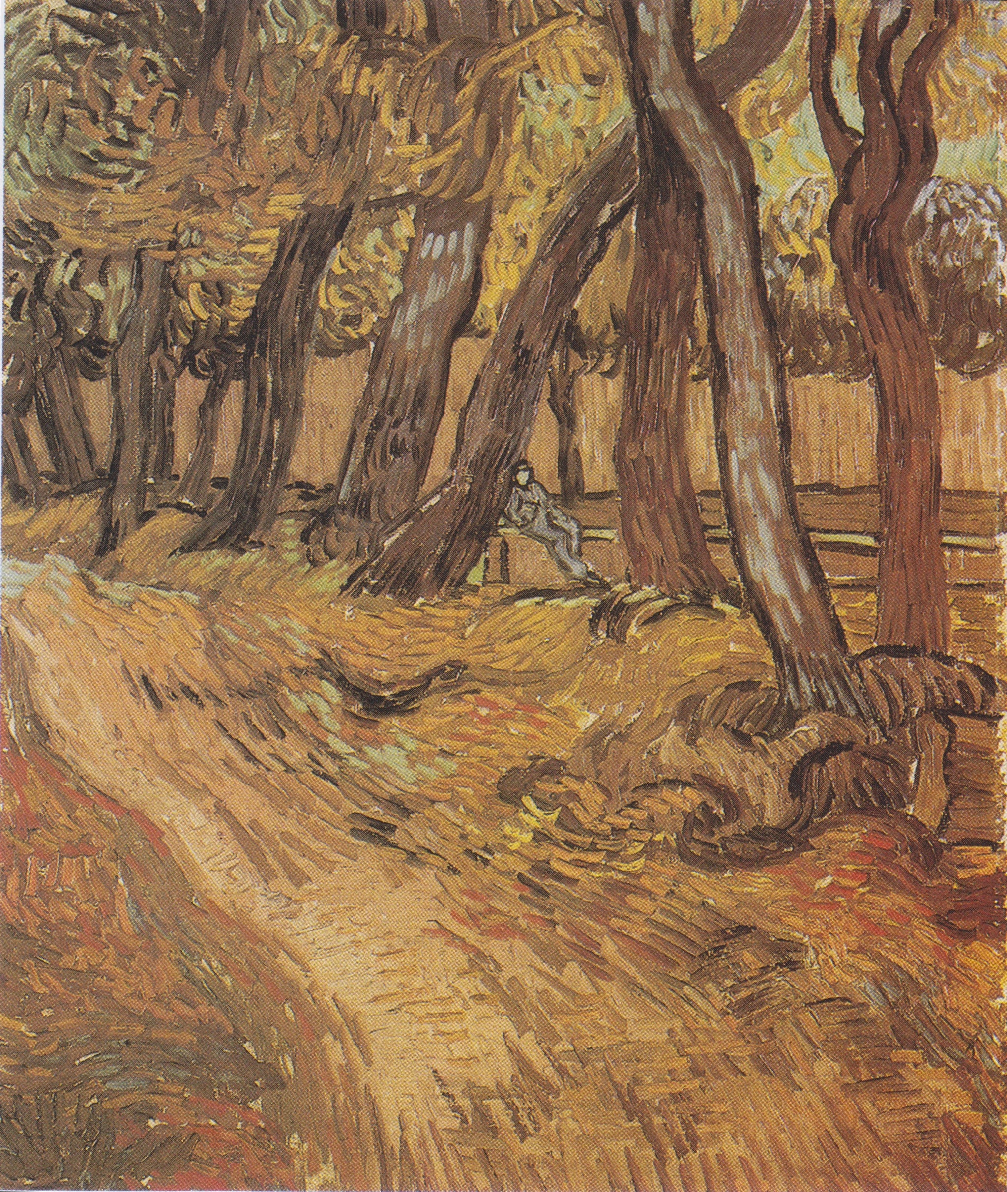Le Jardin de l’hôpital Saint-Paul avec figure de Vincent van Gogh, F733 JH1845, Kröller-Müller Museum