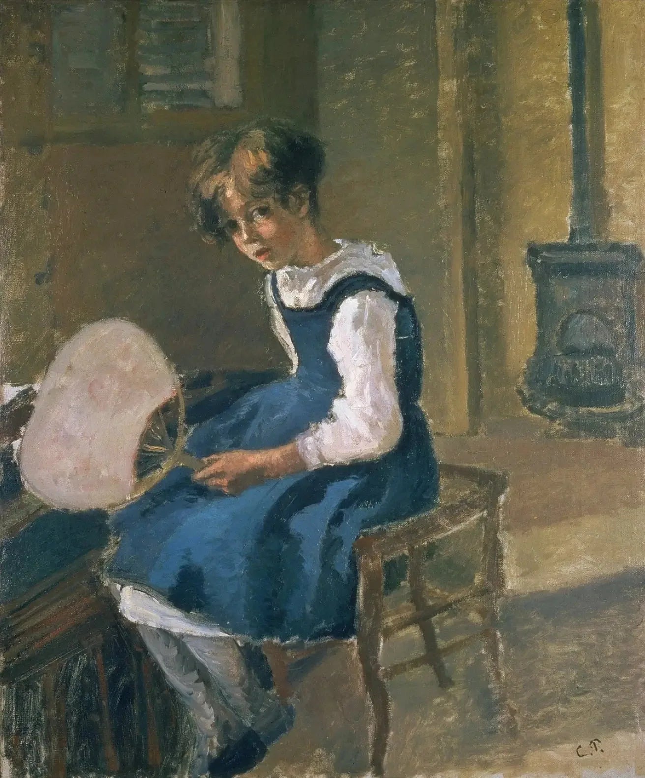Jeanne Pissarro dite Minette tenant un éventail - Camille Pissarro image 1 reproduction de peinture à l’huile