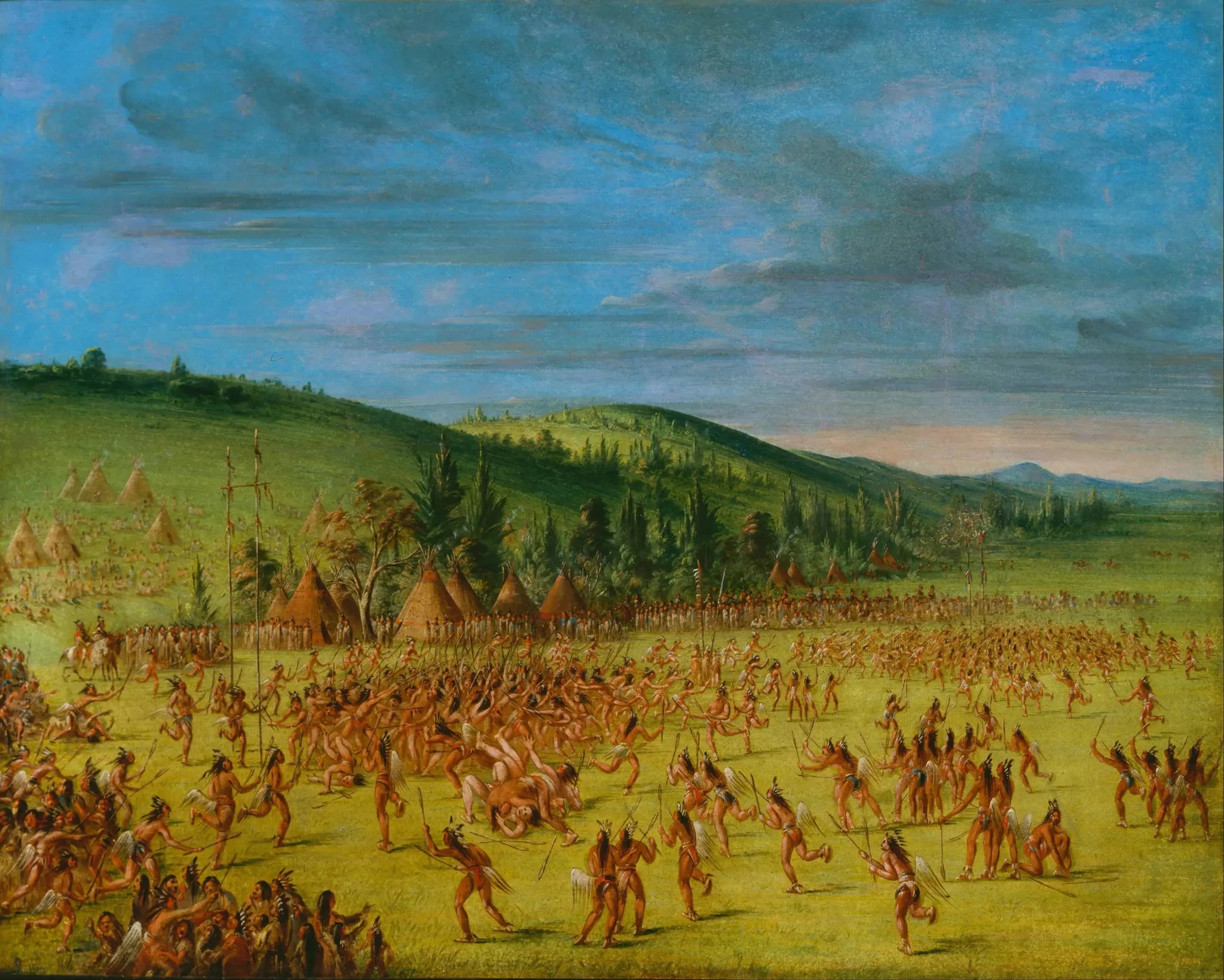Jeu de balle des Choctaws : Ball Up - George Catlin image 1 copie peinte à la main à l’huile