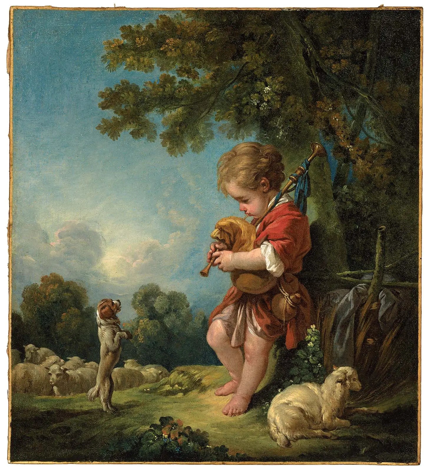 Jeune berger jouant de la cornemuse - François Boucher image 1 copie peinte à la main à l’huile