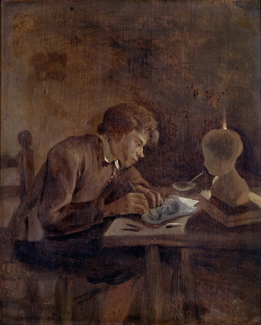 Jeune dessinateur à la lueur des bougies - Jan Steen image 1 copie peinte à la main à l’huile