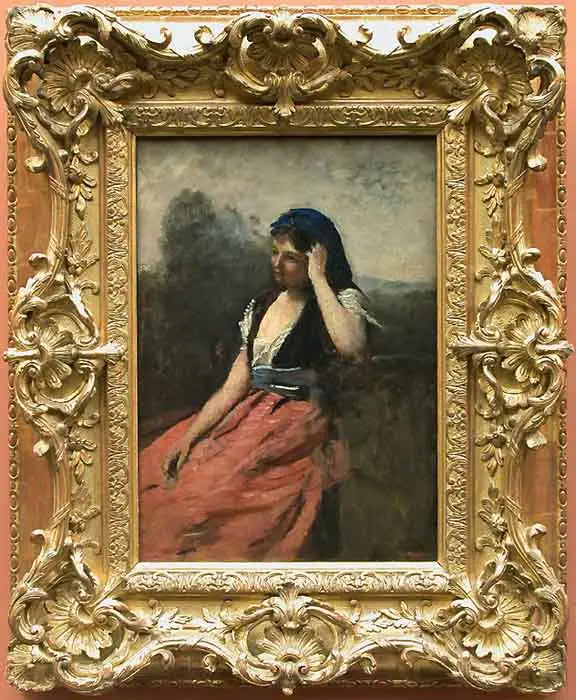 Jeune Femme à la jupe rose - Jean-Baptiste Camille Corot image 1 reproduction de peinture à l’huile