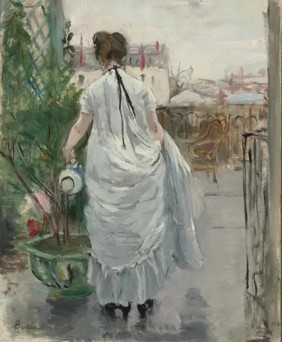 Jeune Femme arrosant un arbuste - Berthe Morisot image 1 tableau peint à l’huile sur toile