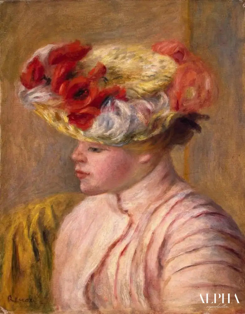 Jeune femme avec un chapeau à fleurs - Pierre-Auguste Renoir - Reproductions de tableaux et peintures haut de gamme