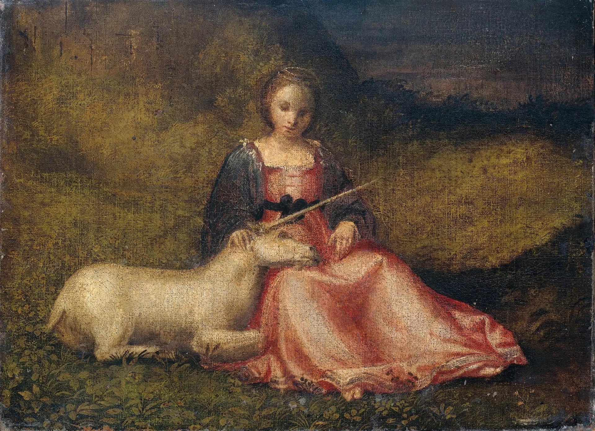 Jeune femme avec une licorne - Giorgione image 1 copie de tableau peinte à la main