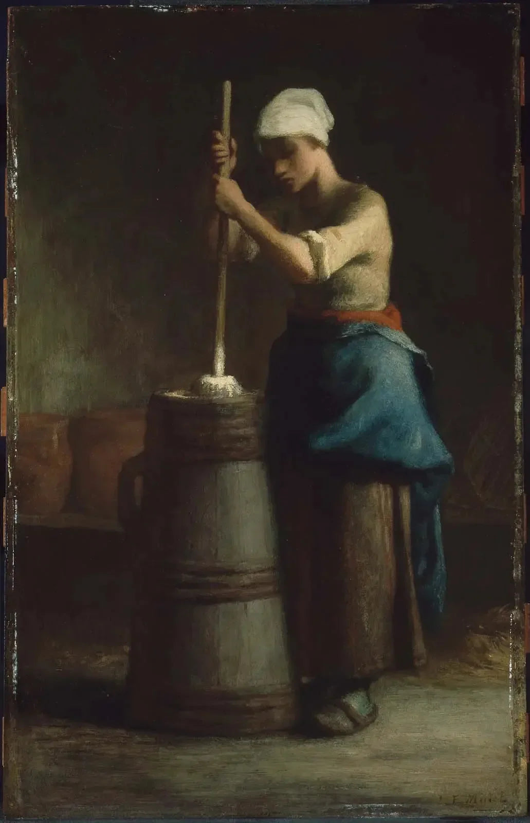 Jeune femme barattant du beurre - Jean-François Millet image 1 copie peinte à la main à l’huile