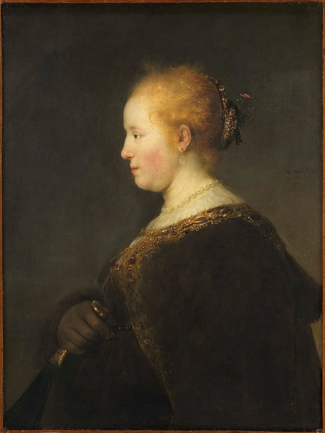 Jeune femme de profil - Rembrandt image 1 reproduction de peinture à l’huile