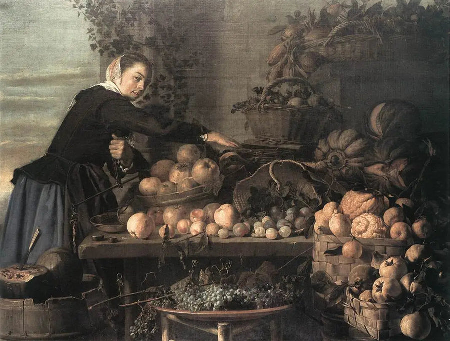 หญิงสาวใกล้ผลไม้และผักเพื่อการขาย - Frans Hals