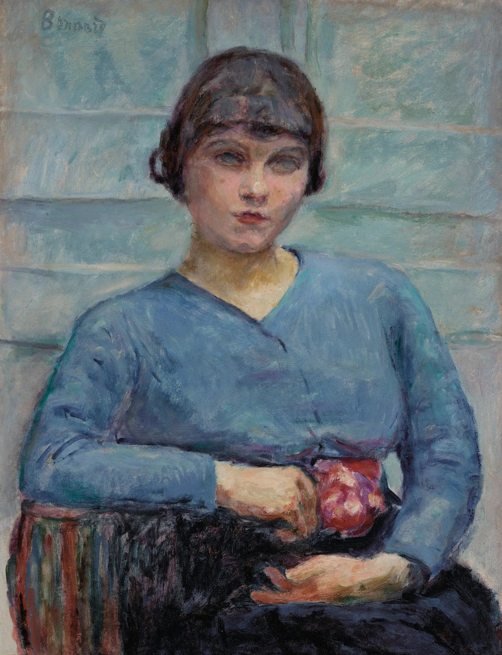 Jeune fille en bleu, à la rose - Pierre Bonnard image 1 copie peinte à la main à l’huile