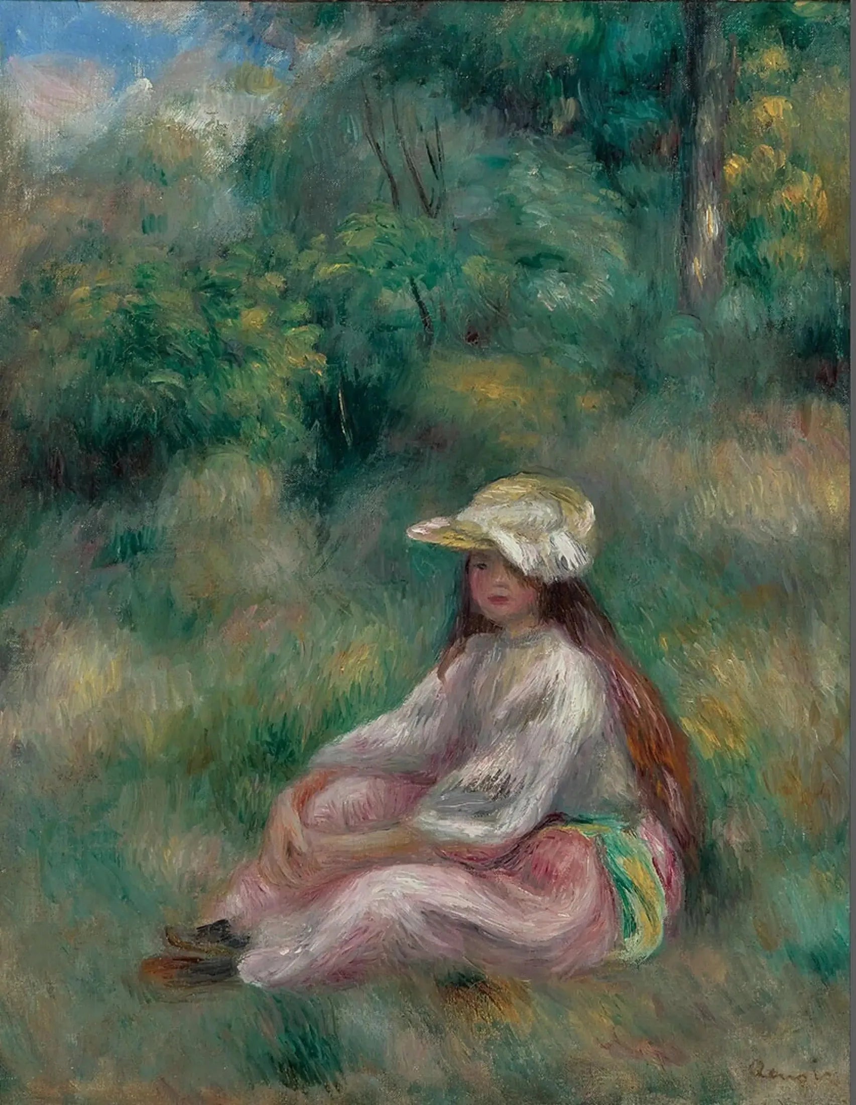 Jeune fille en rose dans un paysage - Pierre-Auguste Renoir image 1 tableau peint à l’huile sur toile