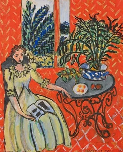 Reproduction du tableau « Jeune Fille en vert dans un intérieur rouge - Henri Matisse » par Alpha Reproduction en peinture à l’huile
