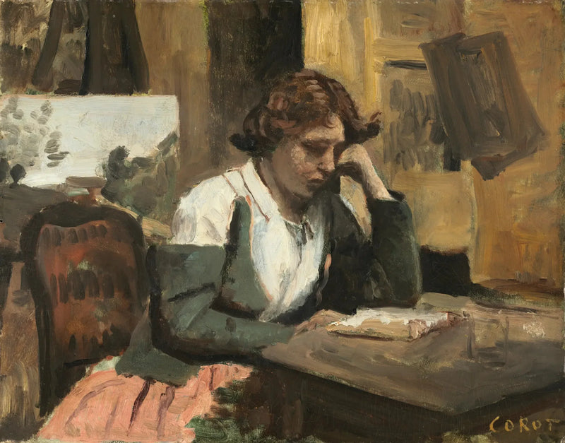สาวน้อยกำลังอ่านหนังสือ - Jean-Baptiste Camille Corot