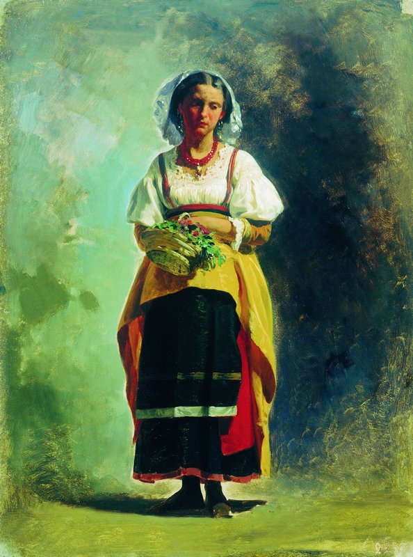 Jeune Italienne avec un panier de fleurs - Fyodor Bronnikov