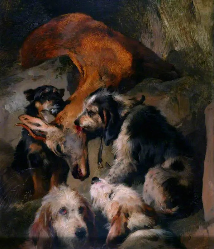 Jeunes chevreuils et chiens courants - Edwin Henry Landseer image 1 copie peinte à la main à l’huile