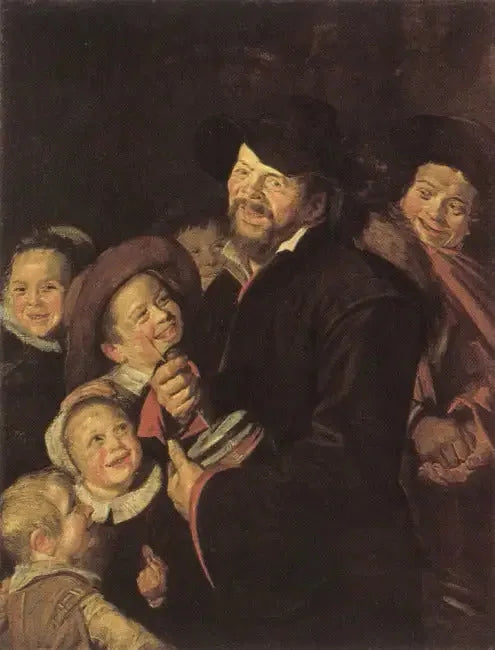 Joueur de Rommelpot avec six enfants - Frans Hals image 1 copie peinte à la main à l’huile