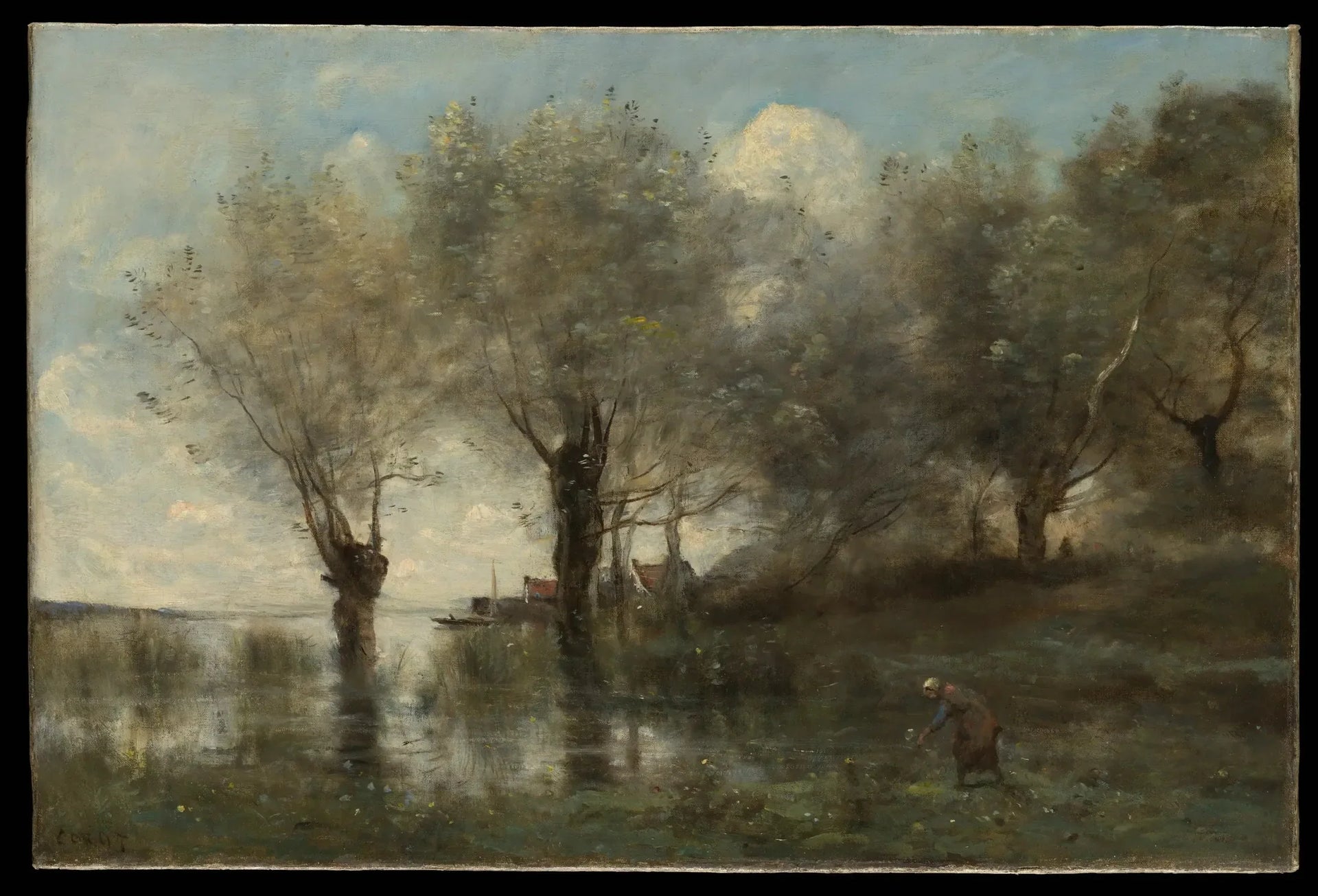 Jument en Picardie - Jean-Baptiste Camille Corot image 1 reproduction de peinture à l’huile