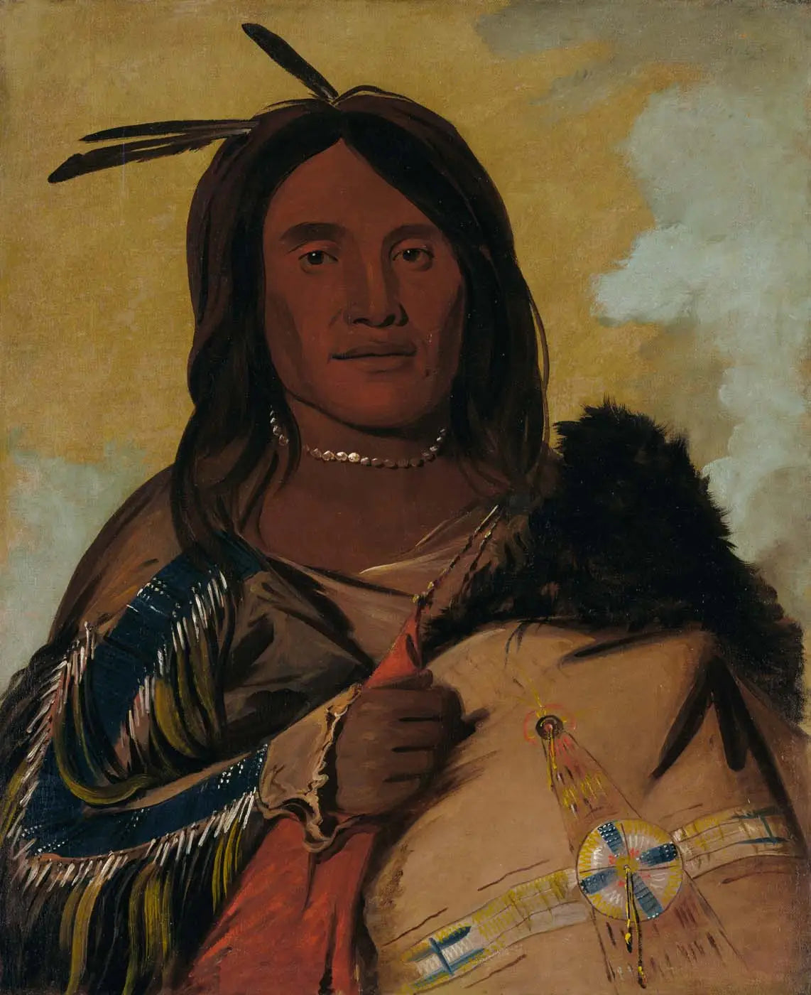 Ka-pés-ka-da, Shell Man, un Oglala Brave - George Catlin image 1 copie de tableau peinte à la main