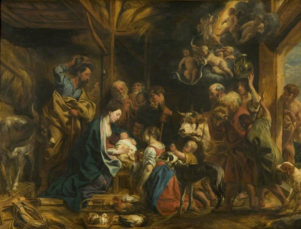 L'adoration des bergers (Luc 2:8-20) - Jacob Jordaens image 1 tableau peint à l’huile sur toile